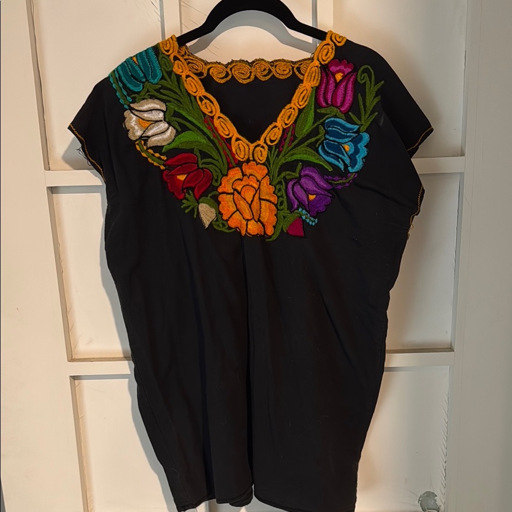 Embroidered Black Floral Women's Top